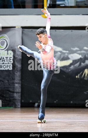 Ponte di Legno, Italy. September 7, 2023, Alessandro LIBERATORE (ITA), during Senior Men Short Program, at the Artistic Skating European Championship 2023, at Palasport Ponte di Legno, on September 7, 2023 in Ponte di Legno, Italy. Credit: Raniero Corbelletti/AFLO/Alamy Live News Stock Photo