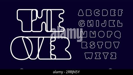 Line design font, round smooth contour letters. Minimalist, crisp, heavy font for space-age design, perfect for tech logo symbol. Typographic Stock Vector