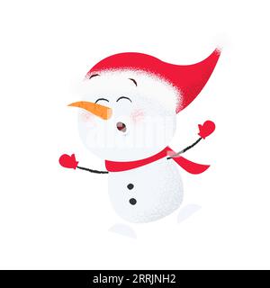 Cute cartoon snowman in Santa hat having fun Stock Vector