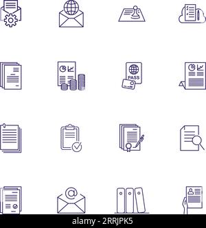 Documents line icon set Stock Vector