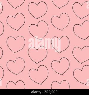 Hearts doodle scandinavian style seamless pattern on pink background. Love and Valentines day. Stock Vector