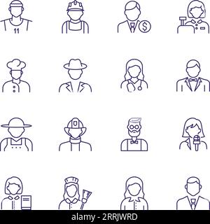 Workers line icon set Stock Vector