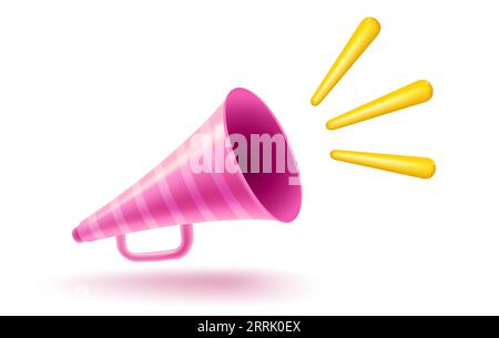 Vector vintage pink megaphone realistic 3d style. Vector illustration of retro loudspeaker on pink background. Stock Vector
