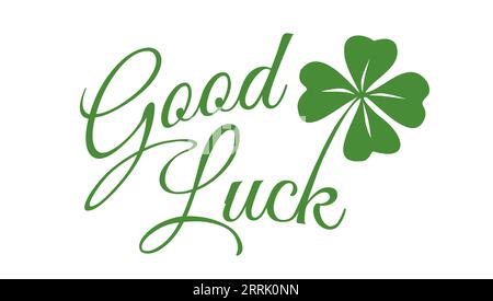Vector vintage poster with clover for Patrick's day. Vector green lucky clover and text of Good luck. Stock Vector