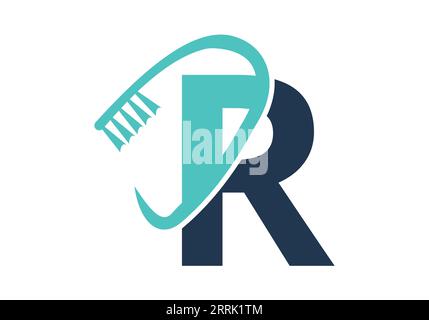 Initial Letter R Dental Logo Combine With Tooth Brush Symbol. Dental Care logo designs vector Template Stock Vector