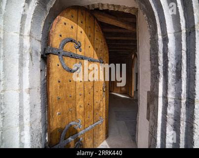 Large oak beamed Castle Door Entrance Stock Photo