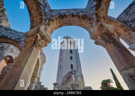 Europe, Croatia, Primorje-Gorski Kotar County, island of Rab, Ruins of the Church and Convent of St. John the Evangelist in Rab historic center Stock Photo