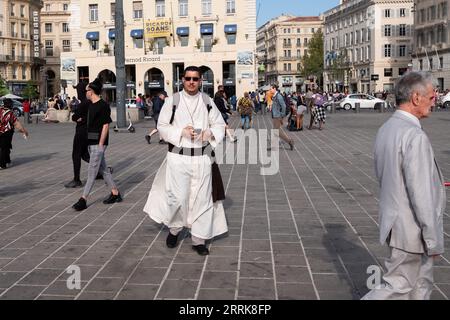 France. 08th Sep, 2023. File - A member of the Society of Missionaries of Mercy, attached to the diocese of Frejus-Toulon, whose ordinations planned for 2023 by Bishop Dominique Rey have been postponed, in Marseille, France, on 29 March 2022. Pope Francis will make his 44th apostolic journey to Marseille on September 22 and 23, 2023. Photo by Laurent Coust/ABACAPRESS.COM Credit: Abaca Press/Alamy Live News Stock Photo