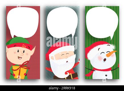 Postcard creative design with Santa, snowman and elf Stock Vector