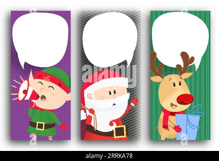 Poster design with deer, Santa and elf Stock Vector