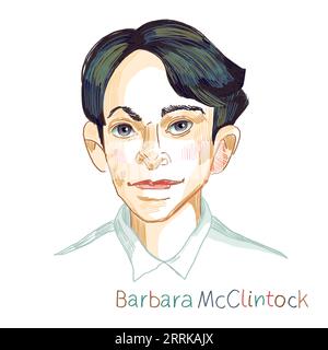 Barbara McClintock colored pencil hatched portrait on white background.American scientist and cytogeneticist who was awarded the 1983 Nobel Prize in P Stock Photo