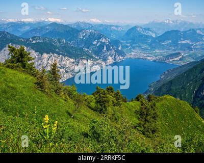 On the way at Monte Baldo above Lake Garda. Stock Photo