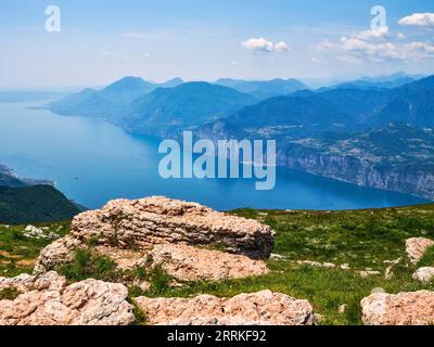 On the way at Monte Baldo above Lake Garda. Stock Photo