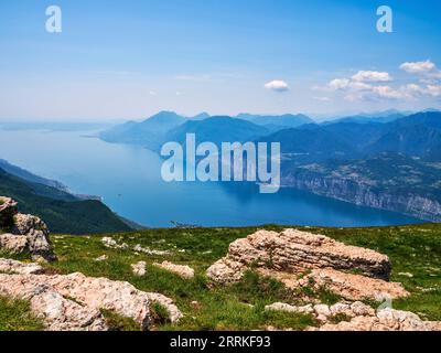 On the way at Monte Baldo above Lake Garda. Stock Photo