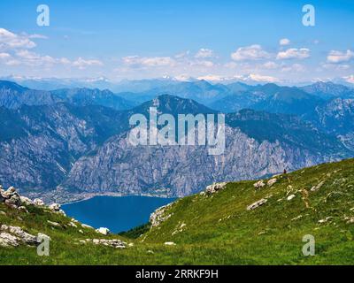 On the way at Monte Baldo above Lake Garda. Stock Photo