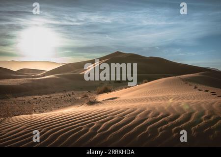 Africa, North Africa, Morocco, South Morocco, Tamegroute, landscape, nature, desert, Sahara, sand dunes, morning mood Stock Photo