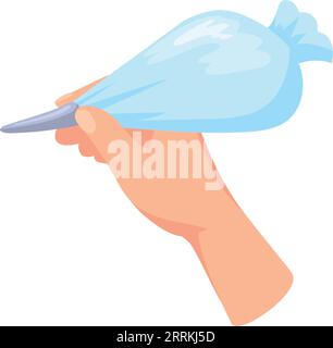 Hand hold cream piping bag. Icing cartoon icon isolated on white background Stock Vector