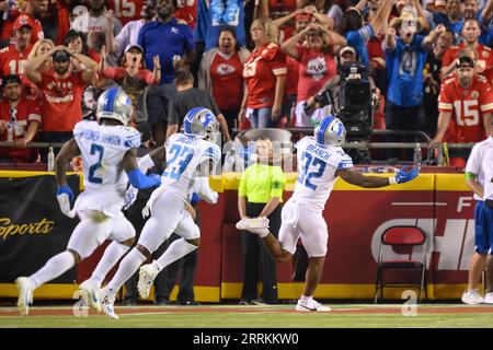 Detroit Lions safety Brian Branch (32) in action during an NFL football game  against the Kansas City Chiefs Thursday, Sept. 7, 2023, in Kansas City, Mo.  (AP Photo/Ed Zurga Stock Photo - Alamy