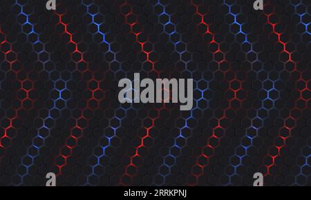 Dark hexagon abstract technology background with blue and red colored bright arrows flashes Vector hexagonal gaming abstract tech background. Stock Vector