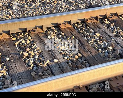 Train rail track on gravel Stock Photo