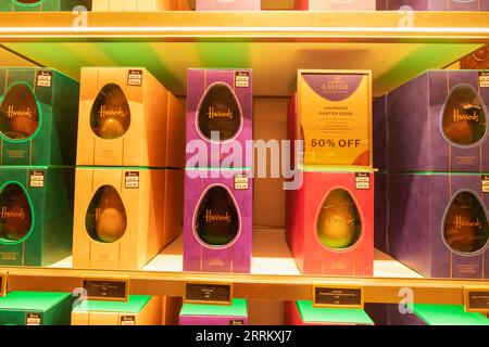 England, London, Knightsbridge, Harrods, Display of Discounted Colourful Easter Eggs Stock Photo