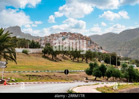 Scenic village Moulay Idriss du Zerhoun near Volubilis, Morocco Stock Photo
