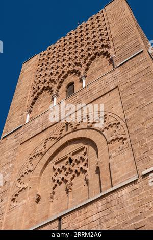 Iconic Hassan tower in the center of Rabat, planned as a even higher minaret of a mosque, Morocco Stock Photo