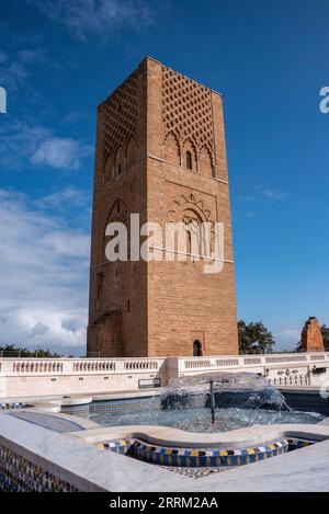 Iconic Hassan tower in the center of Rabat, planned as a even higher minaret of a mosque, Morocco Stock Photo