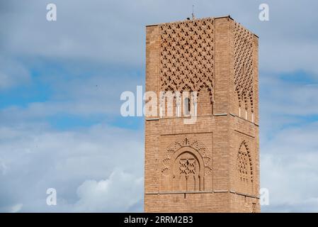 Iconic Hassan tower in the center of Rabat, planned as a even higher minaret of a mosque, Morocco Stock Photo