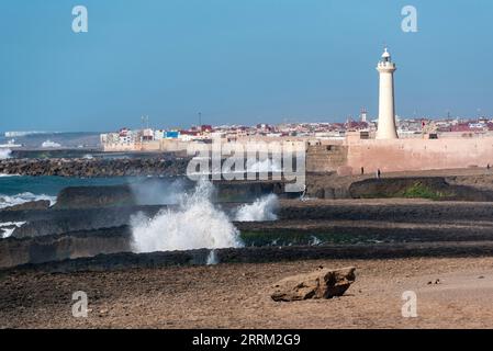 The lighthouse of Rabat during calm sea, Morocco Stock Photo