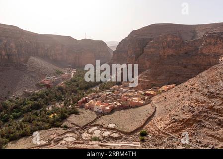 Panoramic view of famous Amtoudi gorge in the Anti-Atlas mountains, Morocco Stock Photo