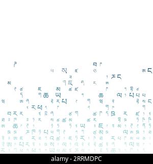 Appealing matrix background in teal colors. Grid of random Tibetan symbols. Creative square vector illustration. Stock Vector