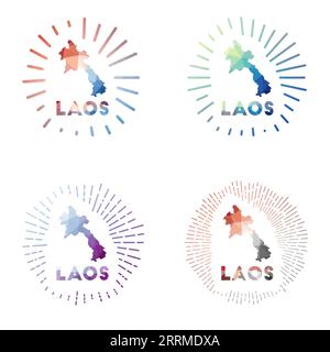 Laos low poly sunburst set. Logo of country in geometric polygonal style. Vector illustration. Stock Vector