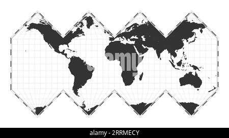 Vector world map using the HEALPix projection. A plain geographical map with latitude and longitude lines, centered at 0 degrees longitude. Stock Vector