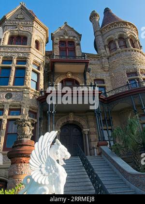 Vertical: Detail of the historic Bishop's Palace Galveston Island, Texas that was built in 1892; Stock Photo