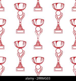 Winner cup seamless pattern. Sketch illustration. Red on a white background. Vector. Stock Vector