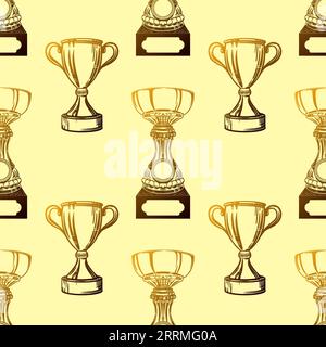 winner cup seamless pattern yellow vector sketch Stock Vector