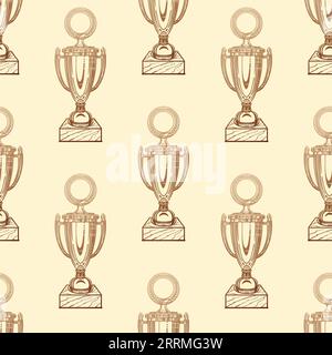 Cup winner seamless pattern. Sketch illustration. On a light yellow background. Vector. Stock Vector