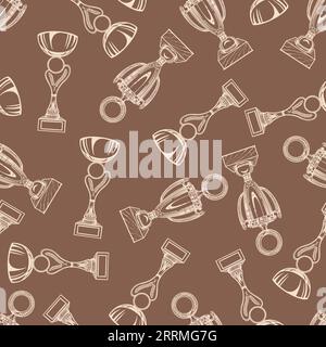winner cup seamless pattern brown vector sketch Stock Vector