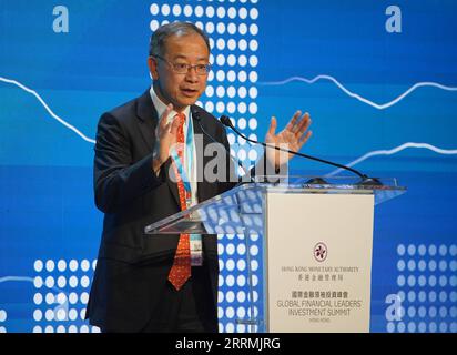 221103 -- HONG KONG, Nov. 3, 2022 -- Eddie Yue, chief executive of the Hong Kong Monetary Authority HKMA, addresses the Global Financial Leaders Investment Summit in south China s Hong Kong, Nov. 2, 2022. TO GO WITH Forum highlights Hong Kong s advantages as int l financial hub  CHINA-HONG KONG-GLOBAL FINANCIAL LEADERS INVESTMENT SUMMIT CN LuixSiuxWai PUBLICATIONxNOTxINxCHN Stock Photo