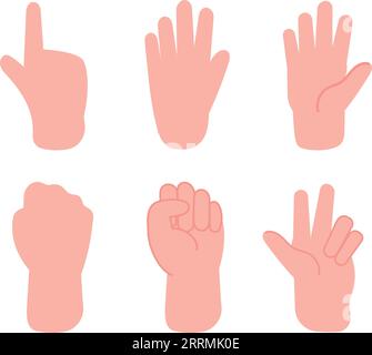 Hand gestures set. Pointing finger and fist front and back view isolated on white background Stock Vector