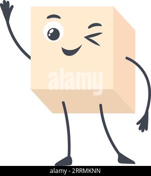 Funny sugar cube. Cartoon mascot waving hand isolated on white background Stock Vector