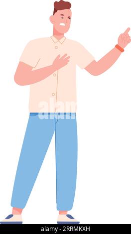 Angry young man gesturing. Screaming person character isolated on white background Stock Vector