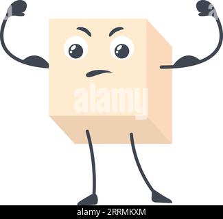 Strong sugar cube. Funny cartoon food mascot isolated on white background Stock Vector