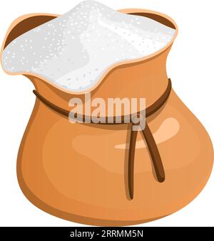 Canvas bag with white powder. Cartoon flour or sugar isolated on white background Stock Vector