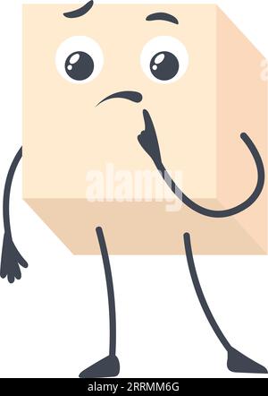 Sad sugar cube. Cute cartoon sweet mascot isolated on white background Stock Vector