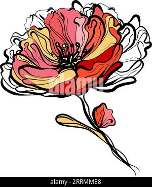 Poppy flower in line art technique vector illustration Stock Vector