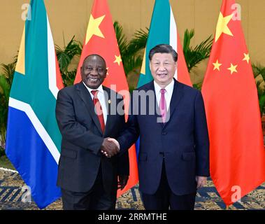221115 -- BALI, Nov. 15, 2022 -- Chinese President Xi Jinping meets with South African President Cyril Ramaphosa in Bali, Indonesia, Nov. 15, 2022.  INDONESIA-BALI-CHINA-XI JINPING-SOUTH AFRICA-RAMAPHOSA-MEETING ShenxHong PUBLICATIONxNOTxINxCHN Stock Photo