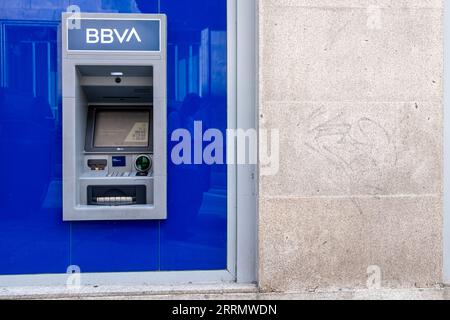 Ourense, Spain 09 07 2023: BBVA bank automatic teller machine Stock Photo