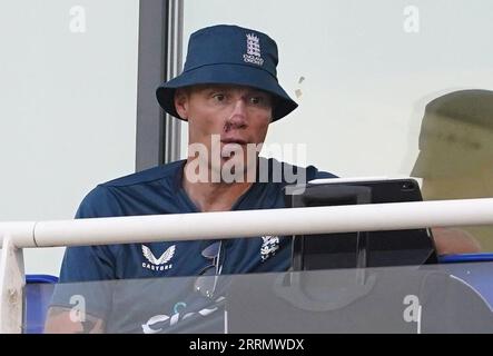 Former England captain Freddie Flintoff in the stands during the first one day international match at Sophia Gardens, Cardiff. Picture date: Friday September 8, 2023. Stock Photo